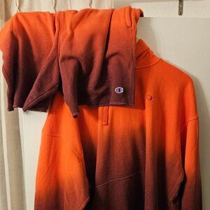 Men's Champion Ombre Dip-Dye Fleece Hoodie w/ Matching Shorts - Blood Orange